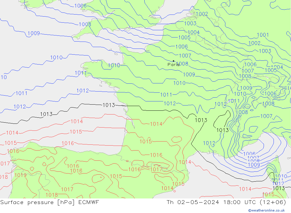 Atmosférický tlak ECMWF Čt 02.05.2024 18 UTC