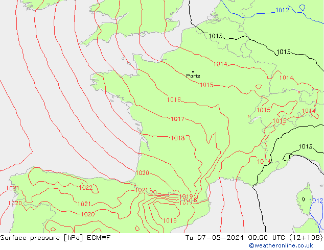 Surface pressure ECMWF Tu 07.05.2024 00 UTC