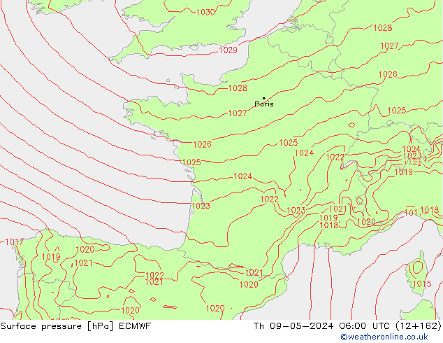 ciśnienie ECMWF czw. 09.05.2024 06 UTC