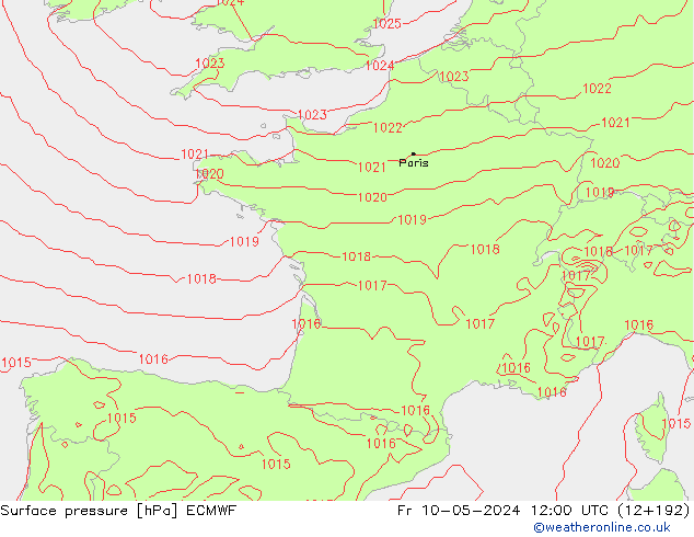 Atmosférický tlak ECMWF Pá 10.05.2024 12 UTC