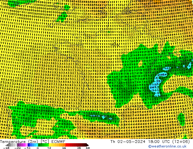 mapa temperatury (2m) ECMWF czw. 02.05.2024 18 UTC