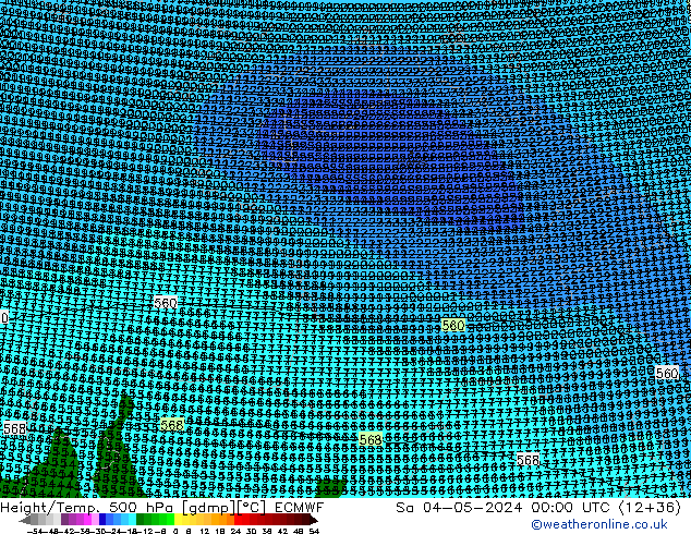 Height/Temp. 500 hPa ECMWF sab 04.05.2024 00 UTC