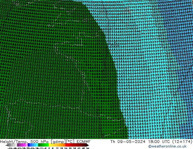 Hoogte/Temp. 500 hPa ECMWF do 09.05.2024 18 UTC