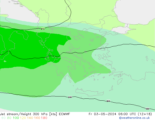 Jet stream/Height 300 hPa ECMWF Pá 03.05.2024 06 UTC