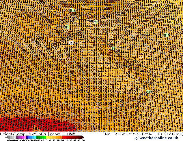 Height/Temp. 925 hPa ECMWF  13.05.2024 12 UTC