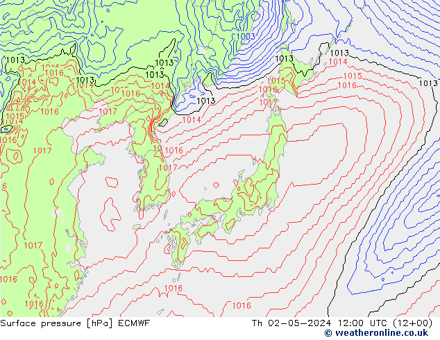 Presión superficial ECMWF jue 02.05.2024 12 UTC