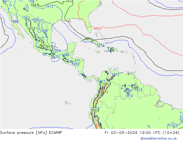 Presión superficial ECMWF vie 03.05.2024 12 UTC