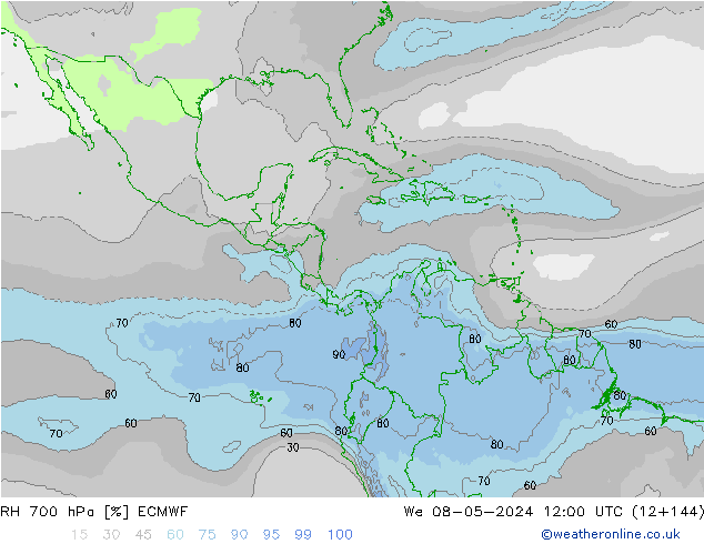 700 hPa Nispi Nem ECMWF Çar 08.05.2024 12 UTC