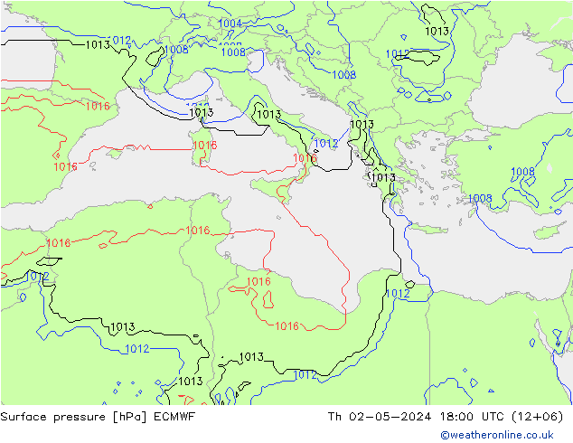 Luchtdruk (Grond) ECMWF do 02.05.2024 18 UTC