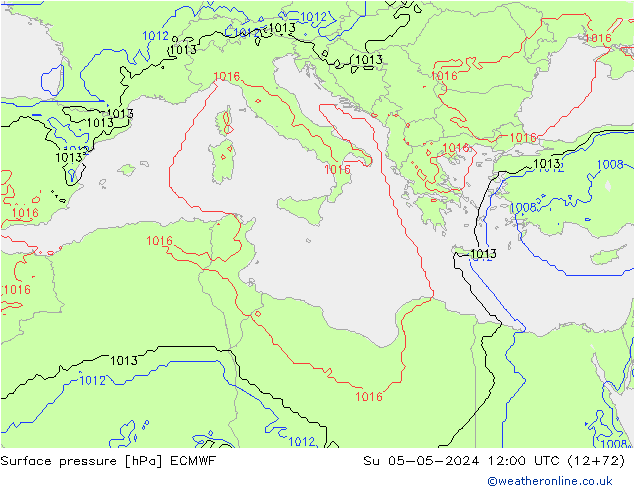 Atmosférický tlak ECMWF Ne 05.05.2024 12 UTC