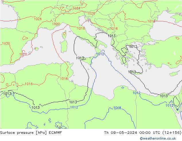 Surface pressure ECMWF Th 09.05.2024 00 UTC