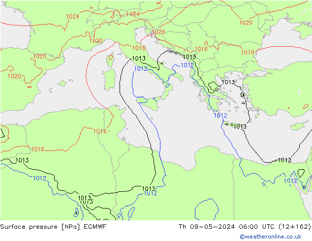 pressão do solo ECMWF Qui 09.05.2024 06 UTC