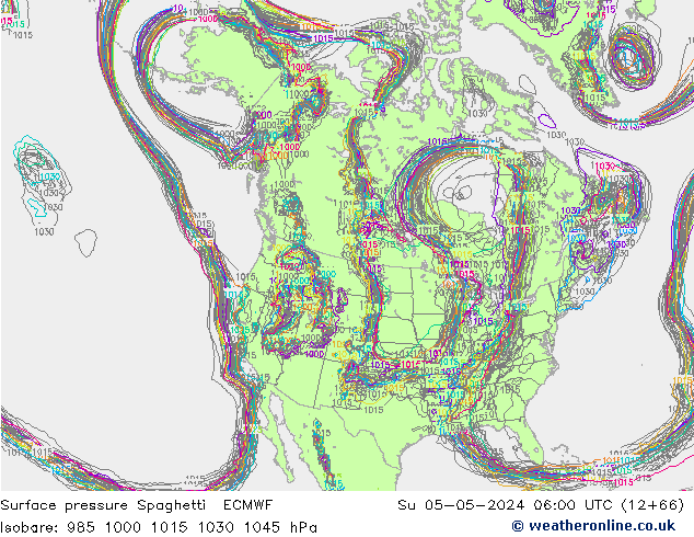 Surface pressure Spaghetti ECMWF Su 05.05.2024 06 UTC