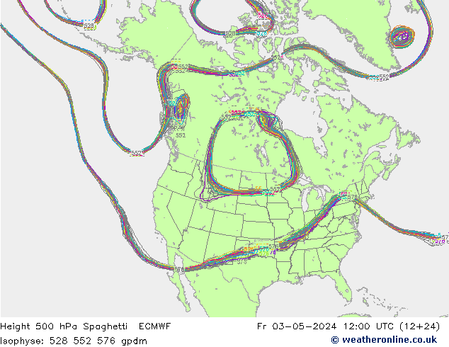 Height 500 hPa Spaghetti ECMWF  03.05.2024 12 UTC