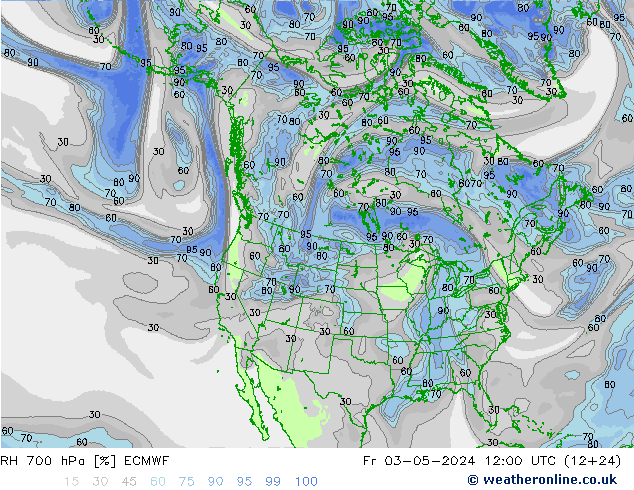 Humedad rel. 700hPa ECMWF vie 03.05.2024 12 UTC