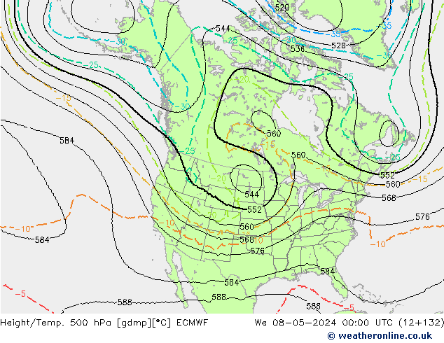 Height/Temp. 500 hPa ECMWF We 08.05.2024 00 UTC