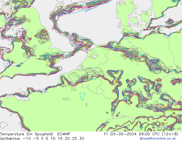 Temperature 2m Spaghetti ECMWF Fr 03.05.2024 06 UTC