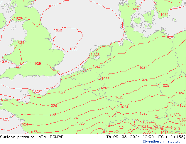 pressão do solo ECMWF Qui 09.05.2024 12 UTC