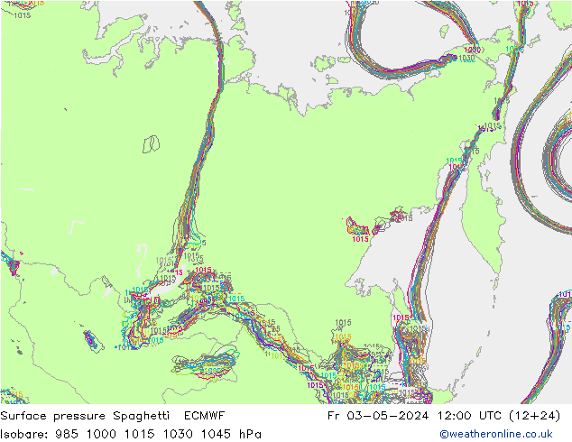 Surface pressure Spaghetti ECMWF Fr 03.05.2024 12 UTC