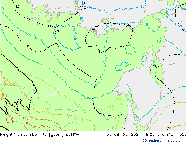 Hoogte/Temp. 850 hPa ECMWF wo 08.05.2024 18 UTC