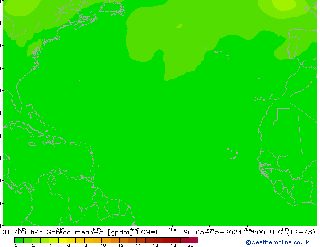 RH 700 hPa Spread ECMWF Dom 05.05.2024 18 UTC