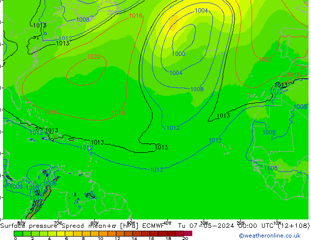 приземное давление Spread ECMWF вт 07.05.2024 00 UTC