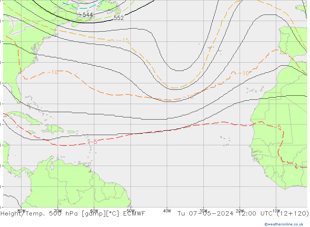 Height/Temp. 500 гПа ECMWF вт 07.05.2024 12 UTC