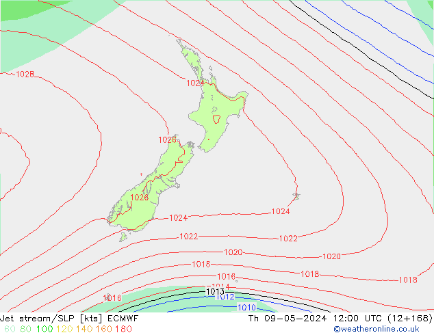 Jet stream/SLP ECMWF Th 09.05.2024 12 UTC