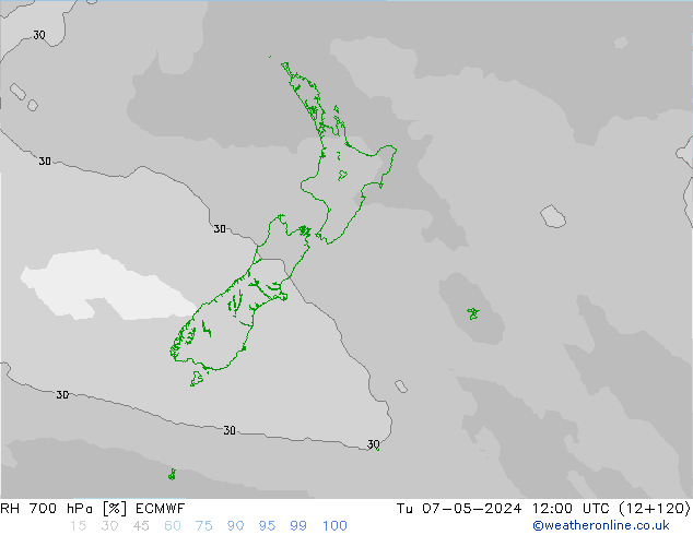 RH 700 hPa ECMWF Tu 07.05.2024 12 UTC