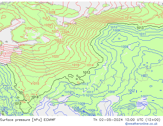 Atmosférický tlak ECMWF Čt 02.05.2024 12 UTC