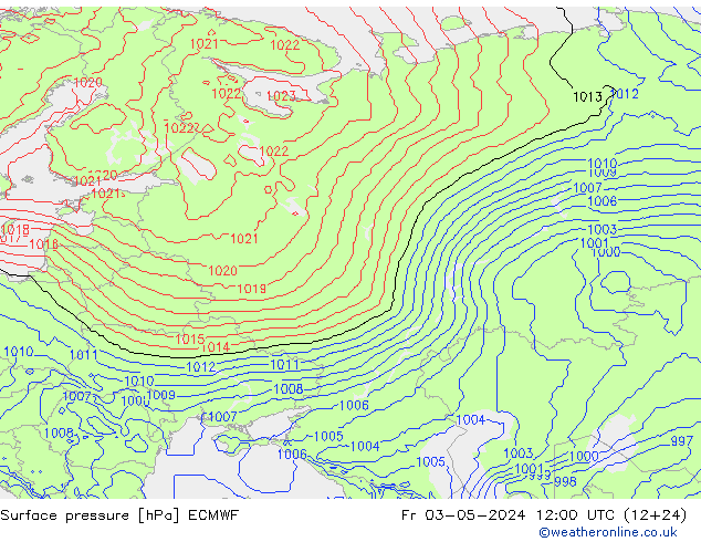 Presión superficial ECMWF vie 03.05.2024 12 UTC