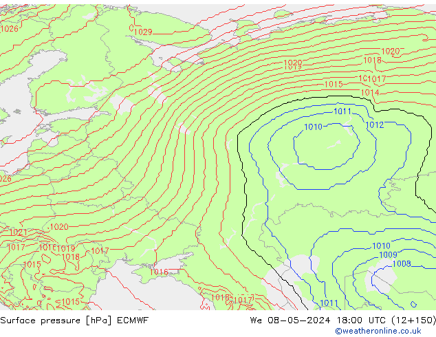 Surface pressure ECMWF We 08.05.2024 18 UTC