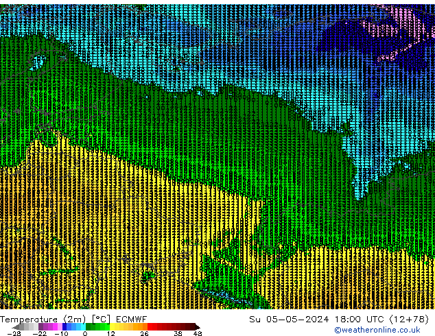 карта температуры ECMWF Вс 05.05.2024 18 UTC