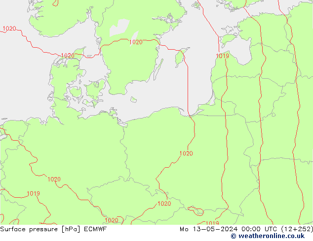 pressão do solo ECMWF Seg 13.05.2024 00 UTC