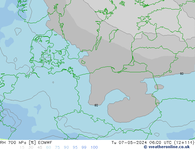 Humedad rel. 700hPa ECMWF mar 07.05.2024 06 UTC