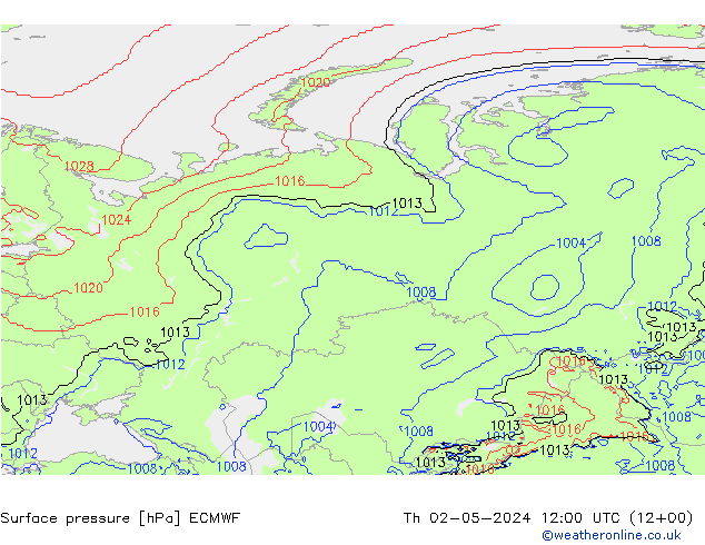 Surface pressure ECMWF Th 02.05.2024 12 UTC