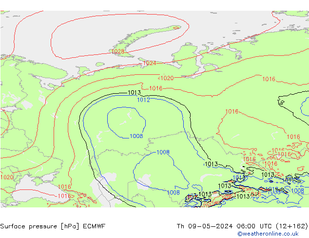 Presión superficial ECMWF jue 09.05.2024 06 UTC