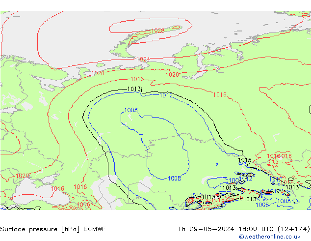 Pressione al suolo ECMWF gio 09.05.2024 18 UTC