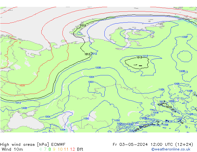 High wind areas ECMWF ven 03.05.2024 12 UTC
