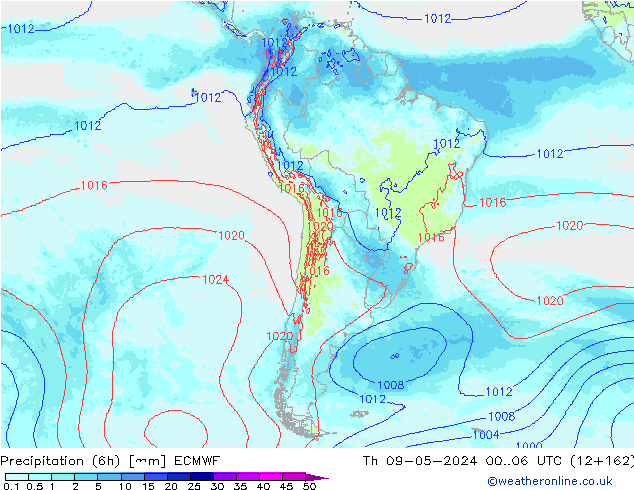 Precipitation (6h) ECMWF Čt 09.05.2024 06 UTC