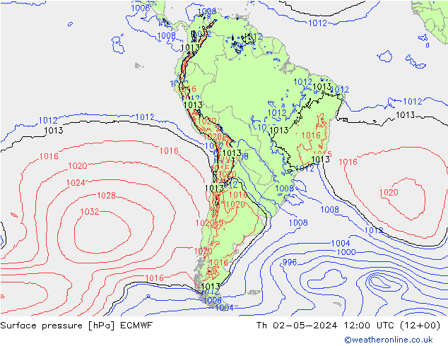 Surface pressure ECMWF Th 02.05.2024 12 UTC