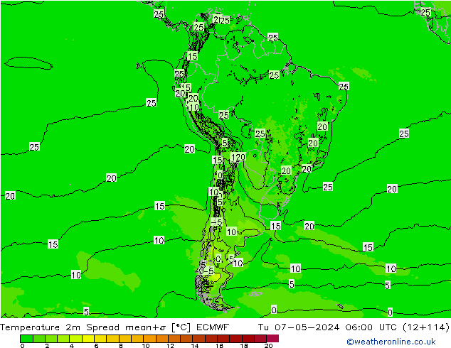 Temperaturkarte Spread ECMWF Di 07.05.2024 06 UTC