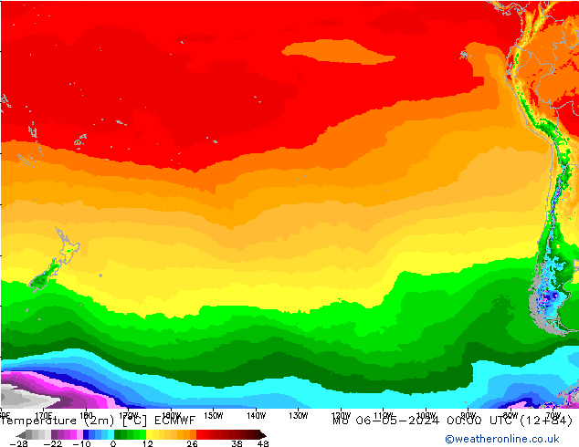 mapa temperatury (2m) ECMWF pon. 06.05.2024 00 UTC
