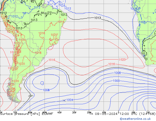 ciśnienie ECMWF czw. 09.05.2024 12 UTC