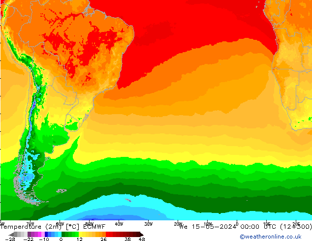 Temperatuurkaart (2m) ECMWF wo 15.05.2024 00 UTC