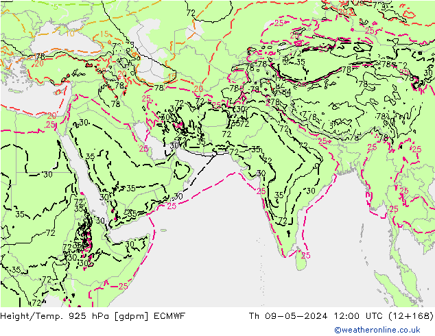 Height/Temp. 925 hPa ECMWF  09.05.2024 12 UTC