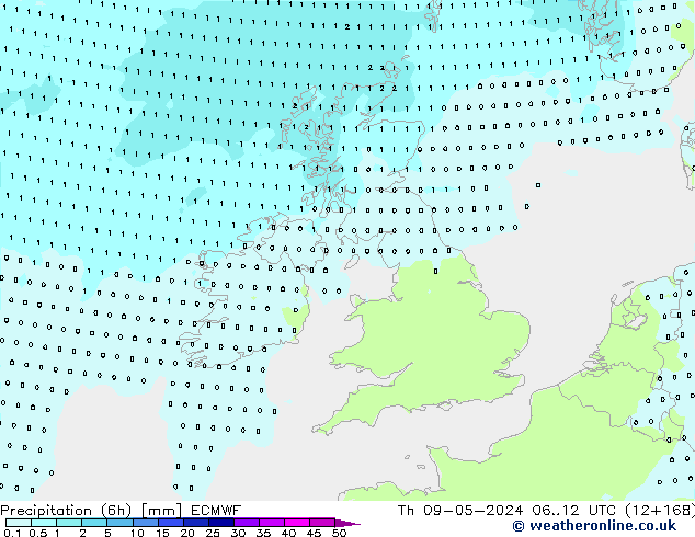 Précipitation (6h) ECMWF jeu 09.05.2024 12 UTC