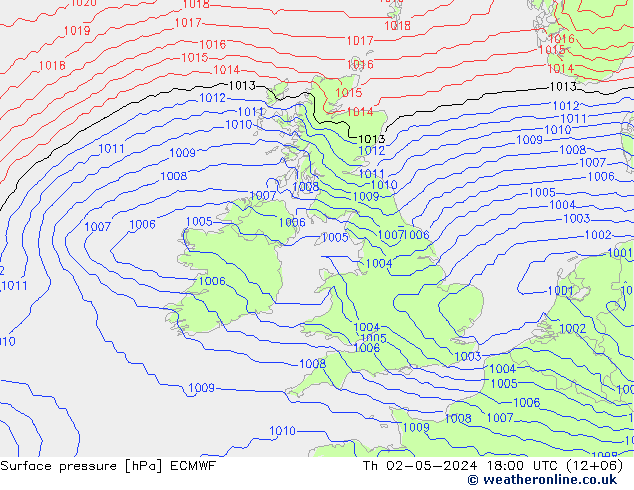 ciśnienie ECMWF czw. 02.05.2024 18 UTC