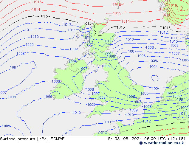 Presión superficial ECMWF vie 03.05.2024 06 UTC