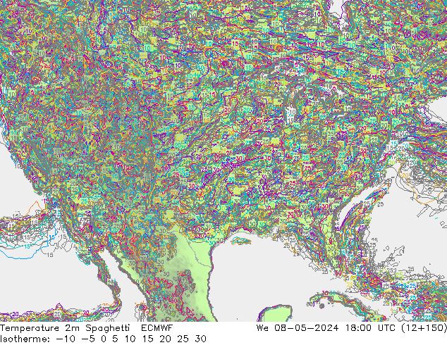 Temperatuurkaart Spaghetti ECMWF wo 08.05.2024 18 UTC